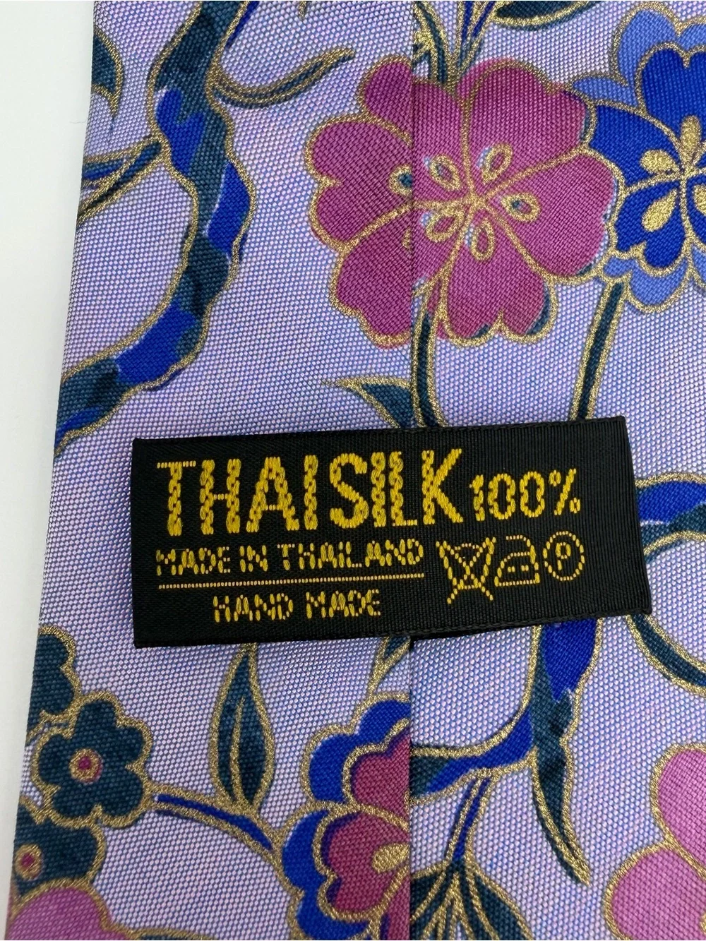 Men's Floral Silk Tie Lavender with Pink and Blu 100% Silk Handmade in Thailand